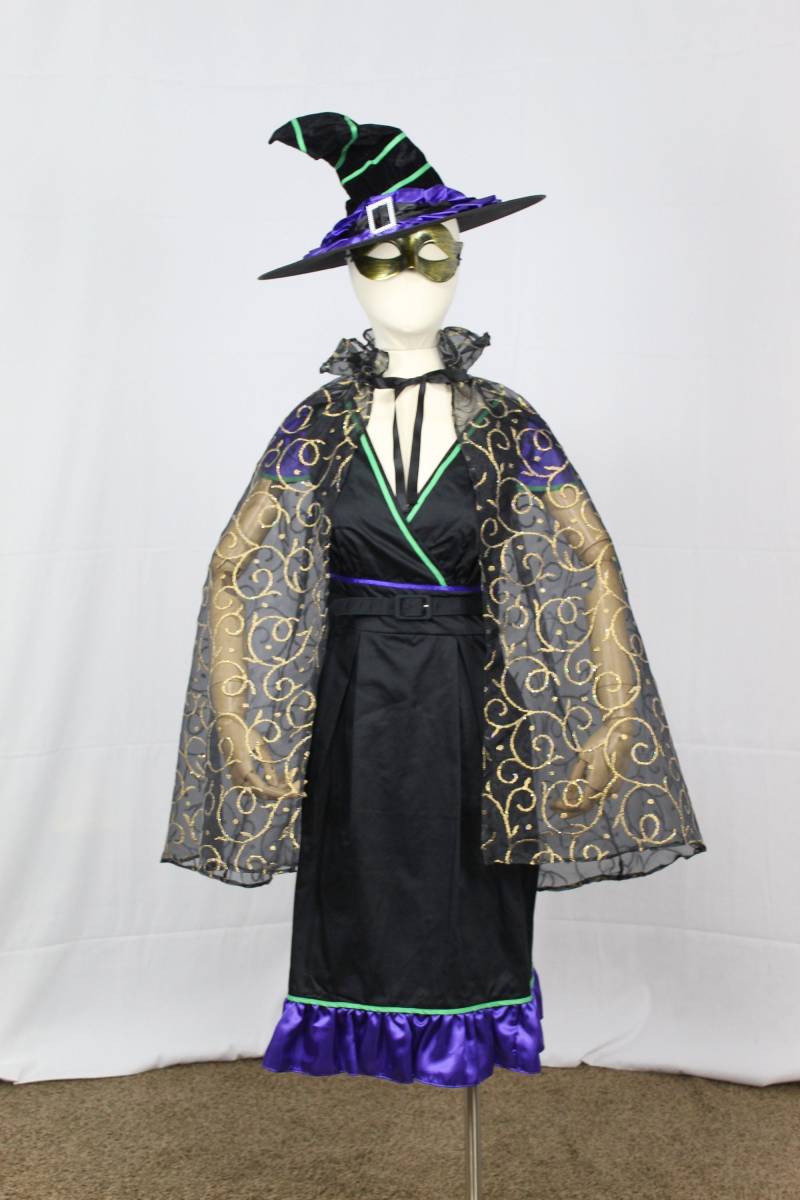 Schwarzes Hexenkleid, Lila Hexenhut, Hexenkostüm Für Frauen, Erwachsene Damen Hexenkostüm, Hexenhafte Kleidung, Witchcore Ästhetik von CostumeCollective