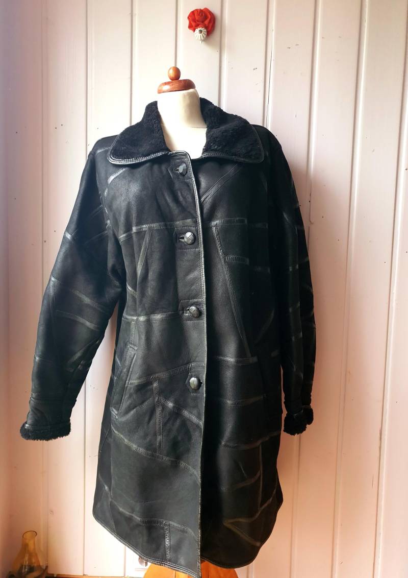 Leder Patchwork Lammfell Mantel Gr.42/44 von CostumeLoveRealities