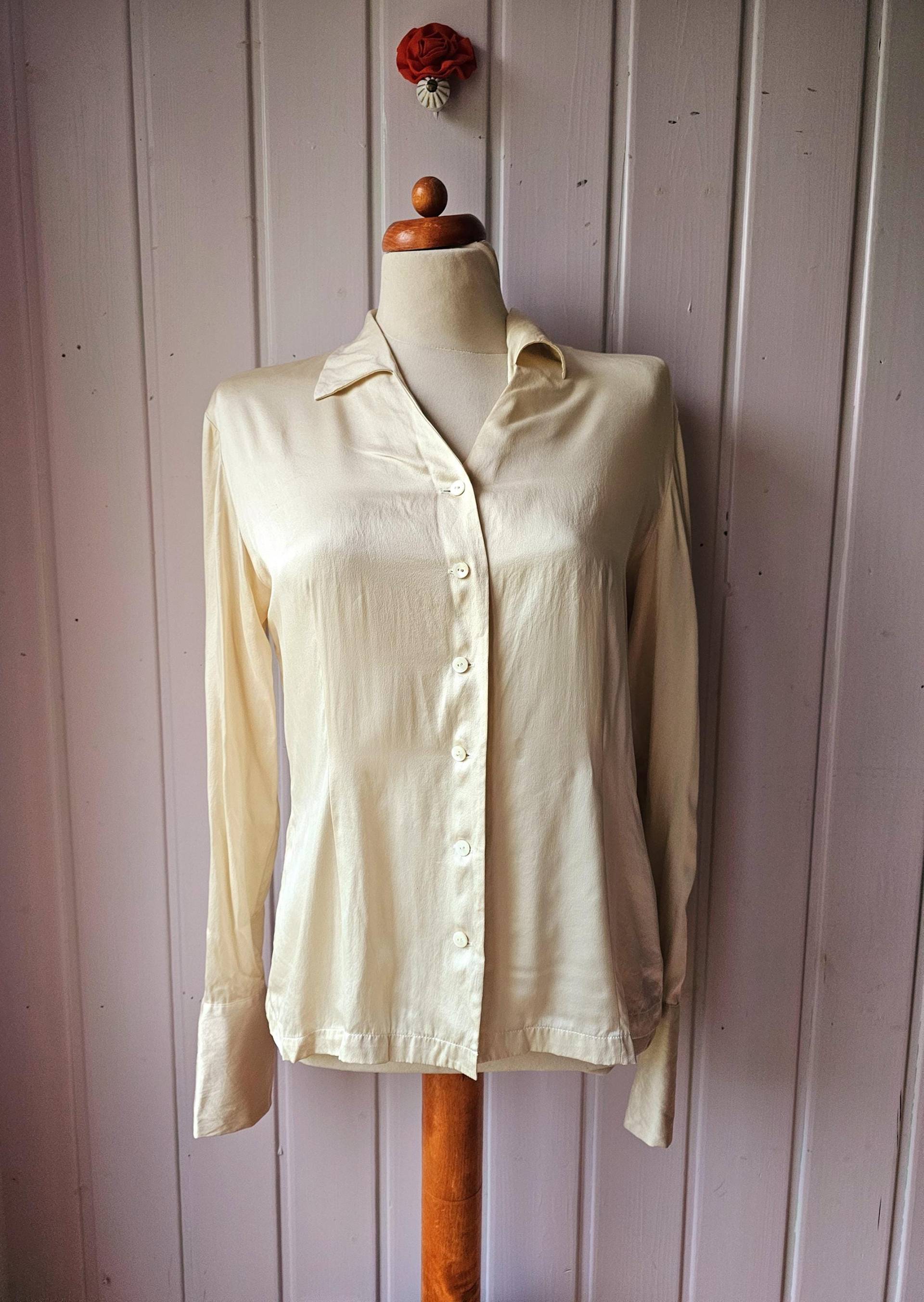 Seidenbluse Crémefarbene Vintage , Gr.38/40 Giorgio Kauten von CostumeLoveRealities