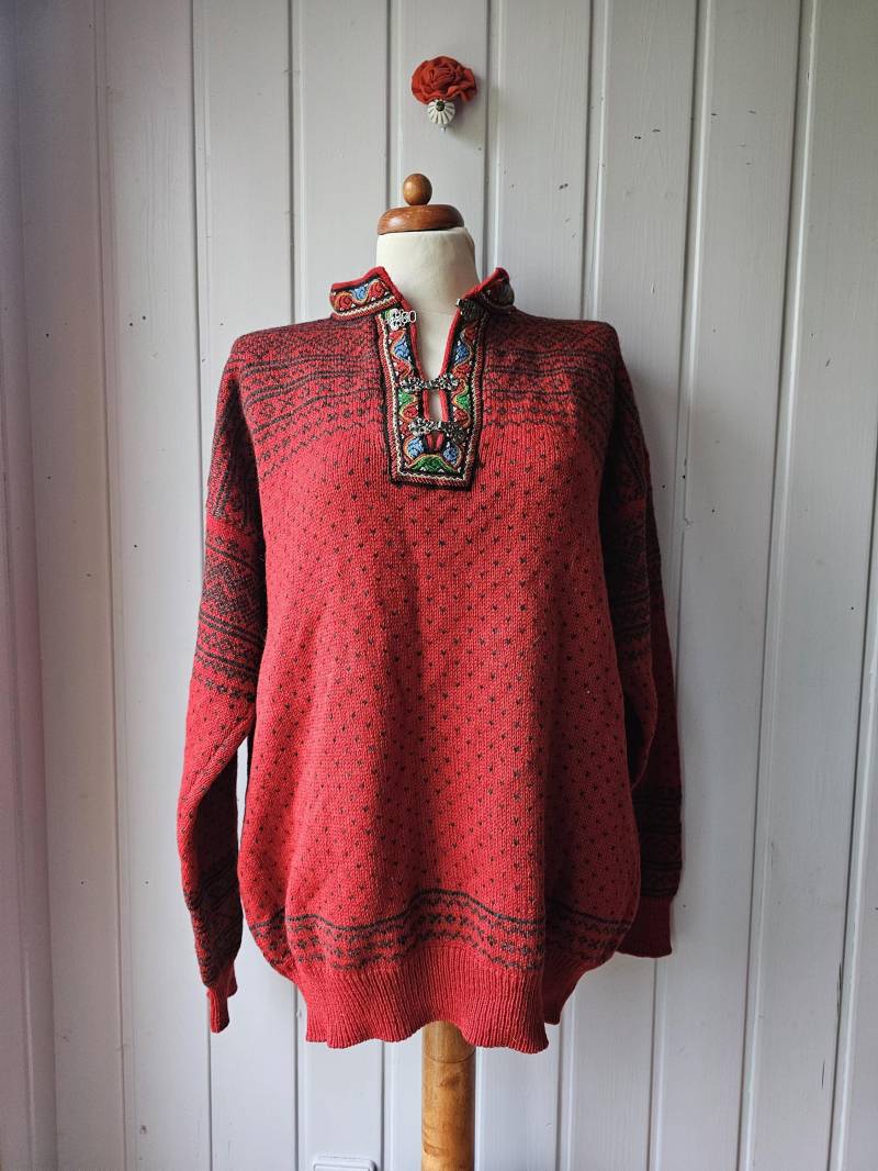 Vintage Norweger Dunkelrot 100% Shetland Wolle Peder Risøe von CostumeLoveRealities