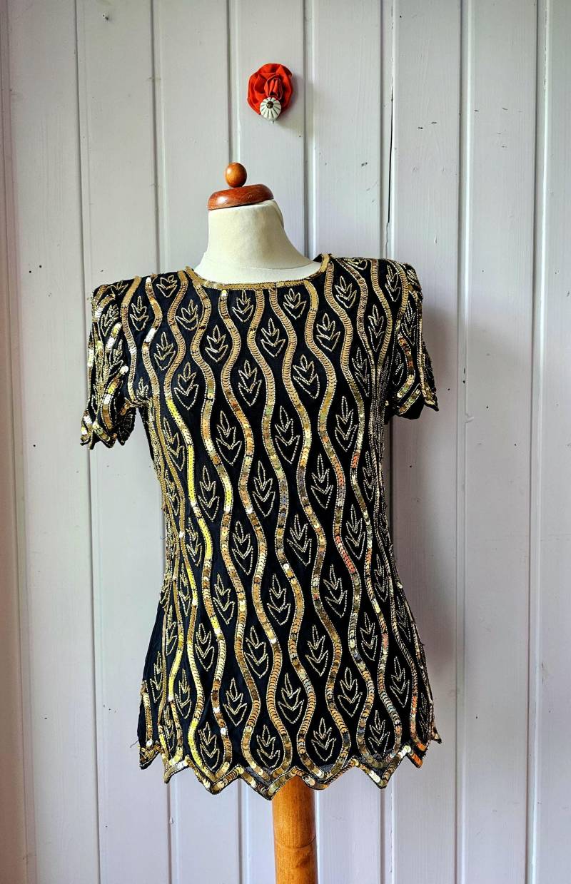 Vintage Perlenstickerei, Pailetten Bluse Gr.36/38 Alba Moda von CostumeLoveRealities