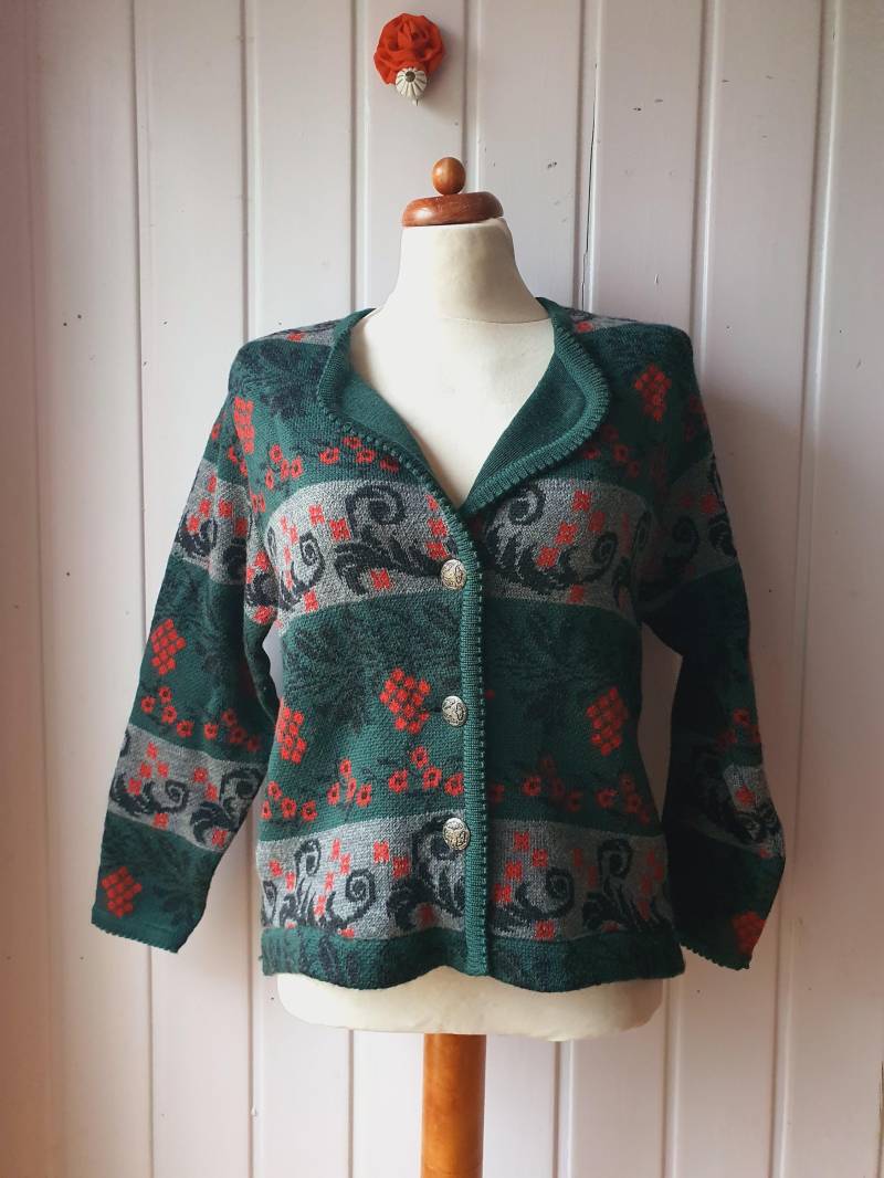 Warme Vintage Folklore Strickjacke Gr.40 von CostumeLoveRealities