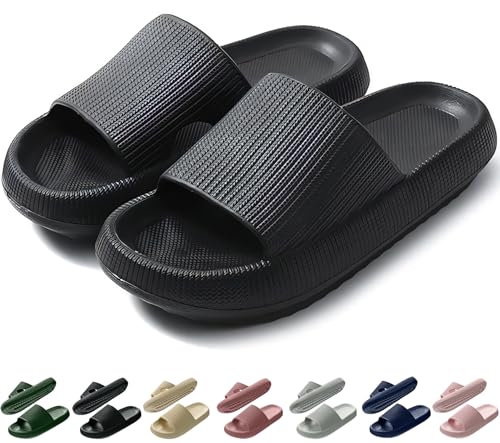 Coswind Badeschuhe Damen Herren Original Badeschlappen Sommer Pantoletten Slides Sandalen Elegante Cozy Hausschuhe Schlappen Unisex Weiche Sohle rutschfest Slippers Schwarz 260 von Coswind