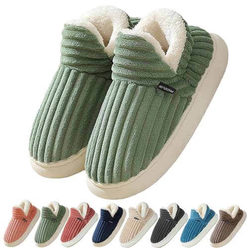 Coswind Hausschuhe Damen Herren Winter Warme Geschlossen Plüsch Weiche Modern Bequeme Elegant Rutschfeste Memoryschaum Pantoffeln Grün 270 von Coswind