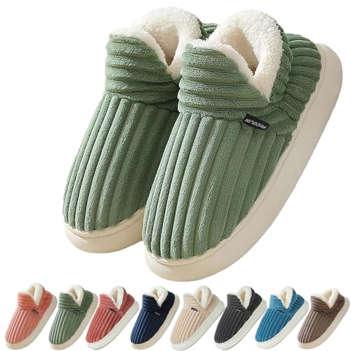 Coswind Hausschuhe Damen Herren Winter Warme Geschlossen Plüsch Weiche Modern Bequeme Elegant Rutschfeste Memoryschaum Pantoffeln Grün 290 von Coswind