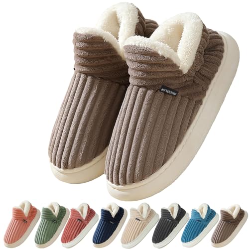 Coswind Hausschuhe Damen Herren Winter Warme Geschlossen Plüsch Weiche Modern Bequeme Elegant Rutschfeste Memoryschaum Pantoffeln Kaffee 260 von Coswind