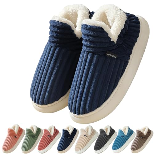 Coswind Hausschuhe Damen Herren Winter Warme Geschlossen Plüsch Weiche Modern Bequeme Elegant Rutschfeste Memoryschaum Pantoffeln Marineblau 280 von Coswind