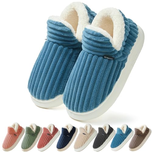 Coswind Hausschuhe Damen Herren Winter Warme Geschlossen Plüsch Weiche Modern Bequeme Elegant Rutschfeste Memoryschaum Pantoffeln Pfauenblau 260 von Coswind