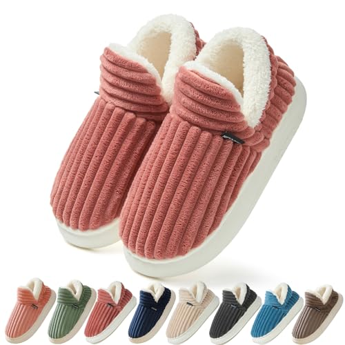 Coswind Hausschuhe Damen Herren Winter Warme Geschlossen Plüsch Weiche Modern Bequeme Elegant Rutschfeste Memoryschaum Pantoffeln Rot 270 von Coswind