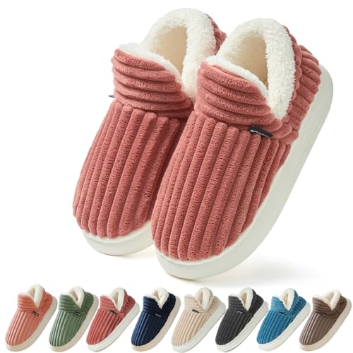 Coswind Hausschuhe Damen Herren Winter Warme Geschlossen Plüsch Weiche Modern Bequeme Elegant Rutschfeste Memoryschaum Pantoffeln Rot 280 von Coswind