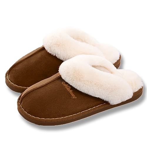 Coswind Hausschuhe Damen Herren Winter Warme Lammfell Plüsch Flauschige Fell Weiche Rutschfeste Pantoletten Indoor Outdoor Kaffee 270 von Coswind