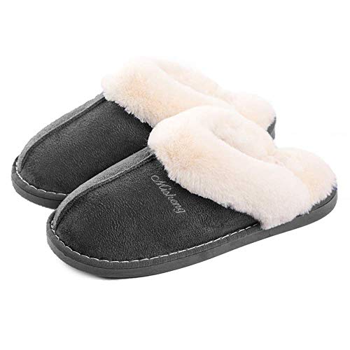 Coswind Hausschuhe Damen Herren Winter Warme Lammfell Plüsch Flauschige Fell Weiche Rutschfeste Pantoletten Indoor Outdoor Dunkelgrau 280 von Coswind