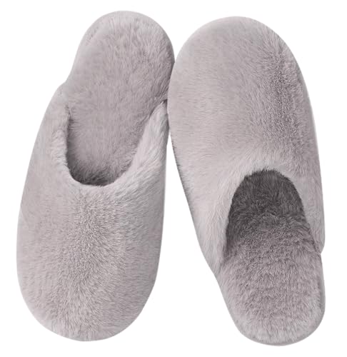 Coswind Hausschuhe Damen Herren Winter Warme Plüsch Kuschel Flauschige Pantoletten Gefütterte Weiche Rutschfeste Unisex with Memory Foam Schöne Dicke Bequeme Grau 270 von Coswind