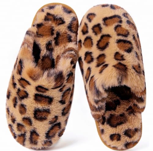 Coswind Hausschuhe Damen Herren Winter Warme Plüsch Kuschel Flauschige Pantoletten Gefütterte Weiche Rutschfeste Unisex with Memory Foam Schöne Dicke Bequeme Leopard 290 von Coswind