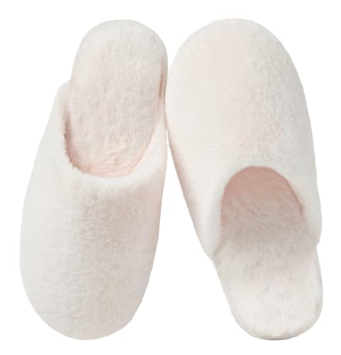 Coswind Hausschuhe Damen Herren Winter Warme Plüsch Kuschel Flauschige Pantoletten Gefütterte Weiche Rutschfeste Unisex with Memory Foam Schöne Dicke Bequeme Milch Weiß 270 von Coswind