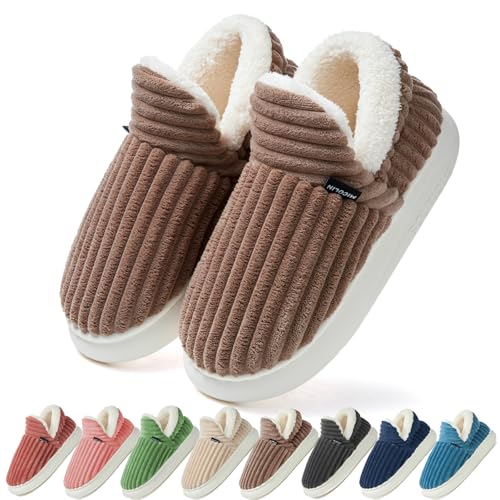 Coswind Hausschuhe Damen Winter Kuschel Plüsch Geschlossen Warme Flauschige Gefütterte Weiche Rutschfeste Pantoletten Indoor Outdoor Kaffee1 300 von Coswind