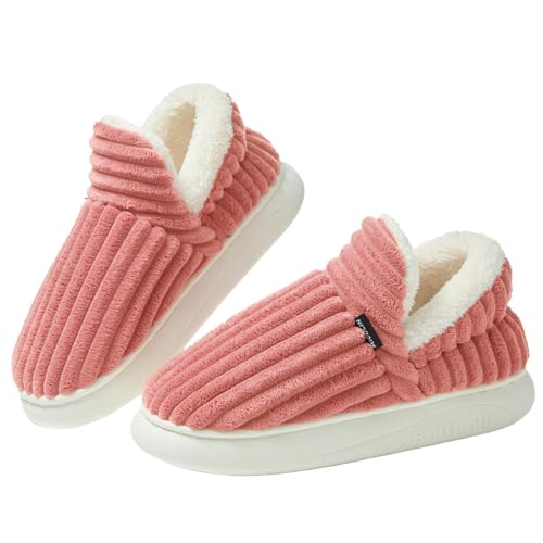 Coswind Hausschuhe Damen Winter Kuschel Plüsch Geschlossen Warme Flauschige Gefütterte Weiche Rutschfeste Pantoletten Indoor Outdoor Pfirsichrosa 290 von Coswind