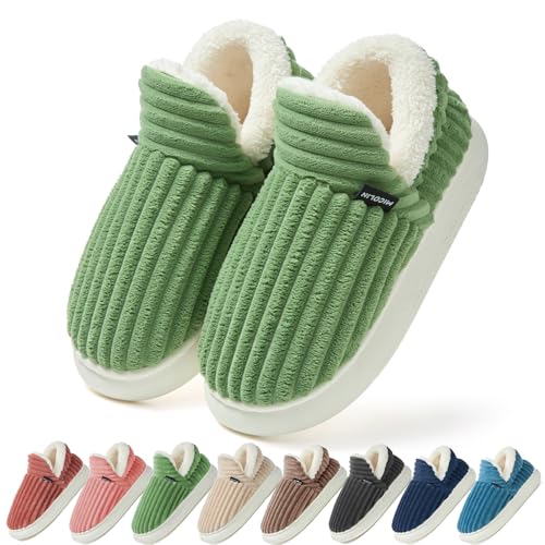 Coswind Hausschuhe Damen Winter Warme Plüsch Pantoffeln Geschlossen Rutschfeste Dicke Sohle Flauschig Gefüttert Bequem & Elegant Grasgrün 260 von Coswind