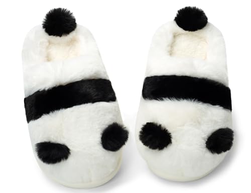 Coswind Kuh Hausschuhe Damen Herren Plüsch Pantoletten Winter Weiche Warme Bequeme Flauschige Tiere Leichte Kuschel Rutschfeste Cozy Geschlossen Lustige Schuhe Panda 270 von Coswind