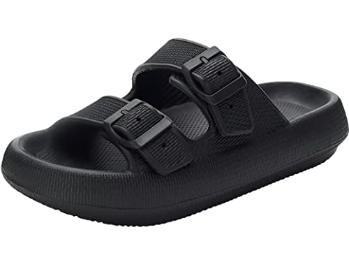 Hausschuhe Damen Herren Cozyslides Sommer Pantoletten Wolke Badeschlappen Weiche Sohle Cloud Slide Sandalen Einstellbar rutschfest Badeschuhe Unisex Slippers Schwarz6 37-38 von Coswind