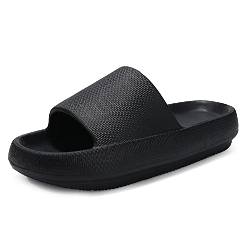 Hausschuhe Damen Herren Cozyslides Sommer Pantoletten Wolke Badeschlappen Weiche Sohle Cloud Slide Sandalen Einstellbar rutschfest Badeschuhe Unisex Slippers Schwarz 37-38 von Coswind