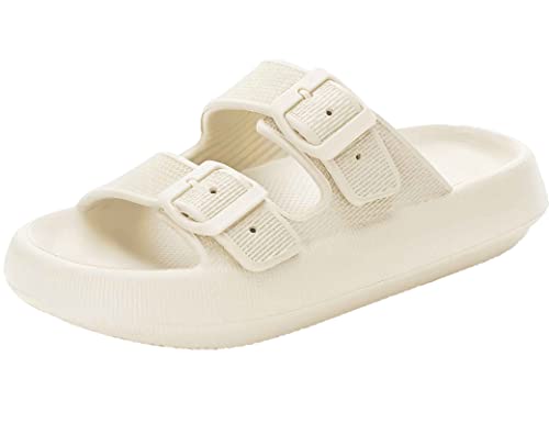 Hausschuhe Damen Herren Cozyslides Sommer Pantoletten Wolke Badeschlappen Weiche Sohle Cloud Slide Sandalen Einstellbar rutschfest Badeschuhe Unisex Slippers Beige 37-38 von Coswind