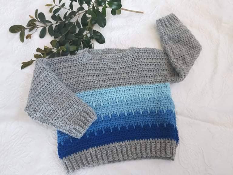 Blauer Und Grauer Häkelpullover Für Vorschulkinder Grösse 3 Jahre Plus, Blauer Jungen, Gehäkelter Pullover Mädchen von CosyBabyau