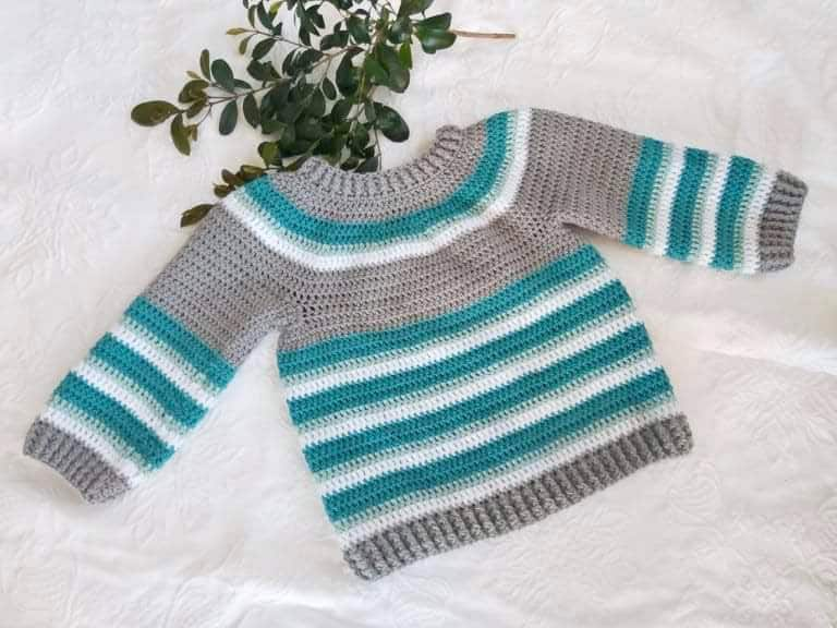 Grau Und Grün Gestreifter Häkelpullover Für 3 Bis 4-Jährige, Mädchen Häkeln Pullover, Jungen Kinder Häkelpullover von CosyBabyau