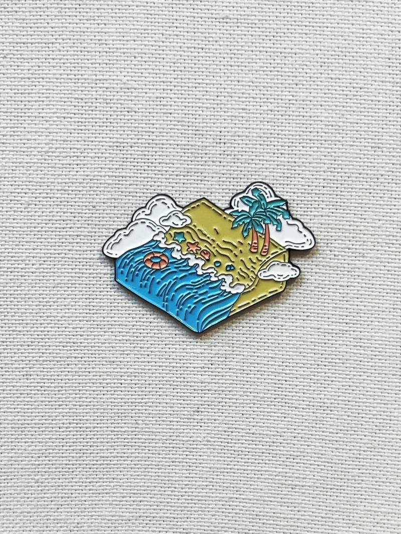 Mini Insel Urlaub Reise Metall Emaille Pin Anstecker Meer Wellen Strand Palme Paradies Herstellen von CosyIslandLiving