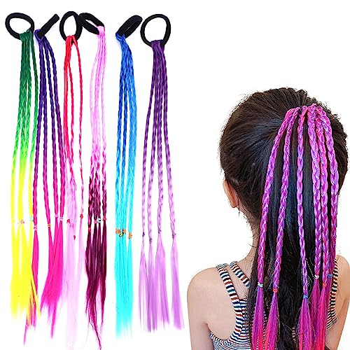 Bunte Haarsträhnen Kinder, 6Pack Bunte Geflochtene Haar Haarsträhnen Kinder Haarsträhnens zum Einklipsen für Mädchen Haarschmuck Cosplay Performance Party Zubehör von Cosysparks