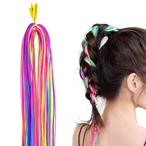 Buntes Haarlametta Glitzernde, 48 Stück Haarschnüre Tinsel Hair Extensions Party Highlights Hair Tinsel Haarsträhnen Zum Einflechten Fadengarn Flechtdrahtband für Mädchen Frauen (48 Stück Rainbow) von Cosysparks