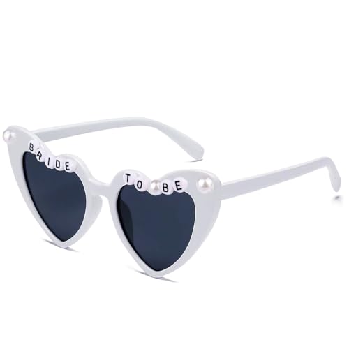 Cosysparks Braut zu sein Sonnenbrille, Braut Sonnenbrille mit BRIDE TO BE Beschriftung Weiße Liebe Herz Sonnenbrille verzierte Perlen für Bachelorette Party Weeding Hen Party (Braut Sonnenbrille) von Cosysparks