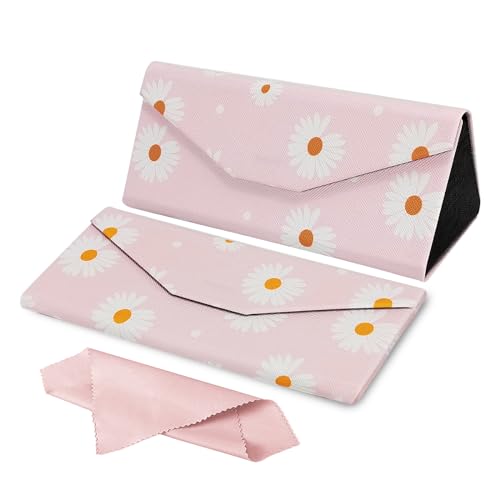 Cosysparks Faltbares brillenetui faltbar, faltbare brillenetui hartschale Harte Dreieck Brillenetuis Tragbare Brillen Etui Sonnenbrillen Etui Leder mit Reinigungstuch für Mädchen Frauen (Rosa) von Cosysparks