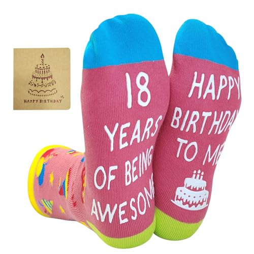 Cosysparks Geschenk 18 geburtstag mädchen, 18 geburtstag geschenk Neuheit Socken Anti-Rutsch Socken Lustige Geburtstag Socken Lustige Strumpffüller für Mädchen von Cosysparks