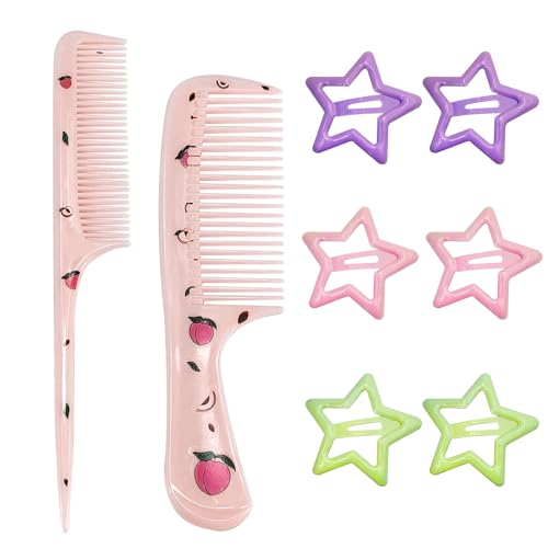 Cute Hair Comb für Kinder, 2-Pcs Niedlich Kinder Haarbürste Mit 6-Pcs Haarspangen Kunststoffkamm Klein Kinder Kamm Mädchen Tragbar Mini Haarkamm für Kinder (Pfirsich) von Cosysparks