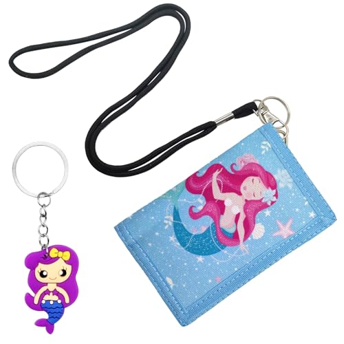 Geldbeutel Kinder Mädchen,Meerjungfrau Geldbörse für Mädchen Kinder Geldbörse mit Lanyard Münze Taschenkartenhalter Dreifach Mädchens Geldbörse mit Meerjungfrau Schlüsselanhänger (Meerjungfrau) von Cosysparks
