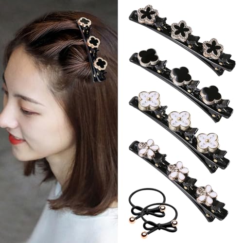 Haarspange mit Klammern Damen, 4pcs kolibri haarspange Haarspangen mit Drei Blumen mit 2 Haarbindern Klee Strass Haarspange Stern Weben Kleeblatt-Haarspangen mit Blume für Frauen Mädchen von Cosysparks