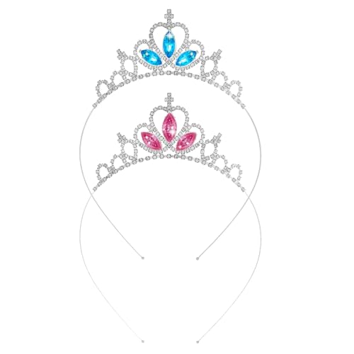 Prinzessin Tiara für Mädchen, 2 Pcs Prinzessin Krone Stirnband Pink Girls Crystal Tiara Krone Kinder Blau Geburtstag für Mädchen 3-12 Jahre von Cosysparks