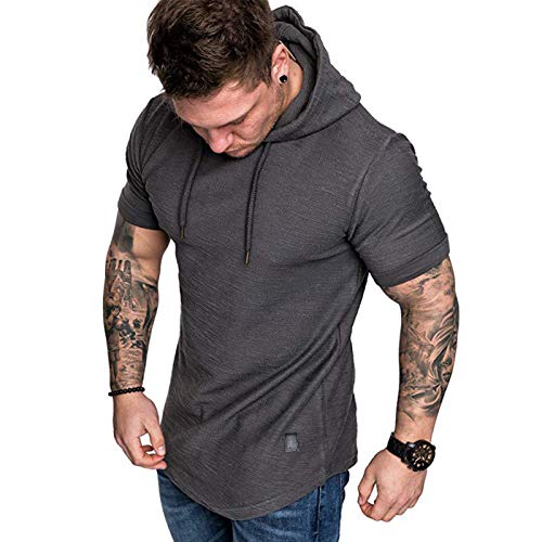 Herren Workout-Sweatshirt, Athletic Hoodies – Sport Sweatshirts Workout Hoodies für Männer Solid Color Fleece Pullover - Grau - Small-Medium von Cot-Oath