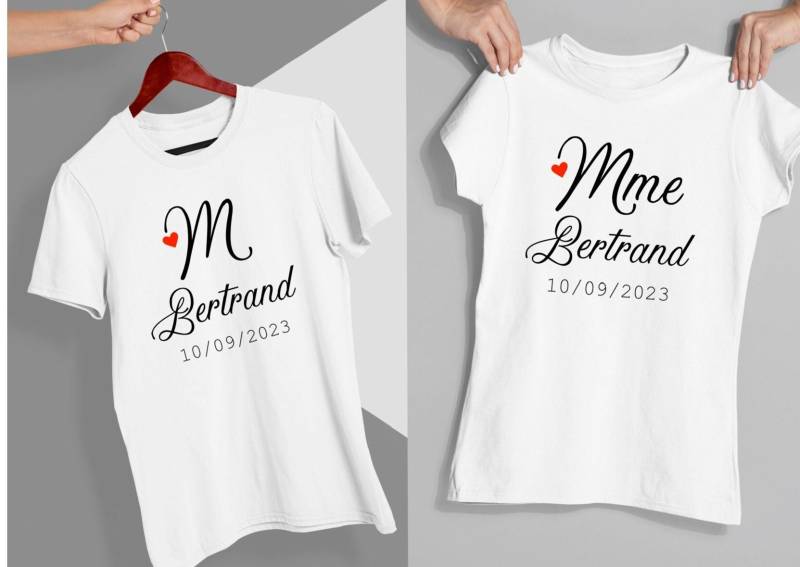 Paar T-Shirt Frau Herr Nachname Und Hochzeitsdatum Evjf Geschenk Tag Nach Der Hochzeit von Cotebonheur