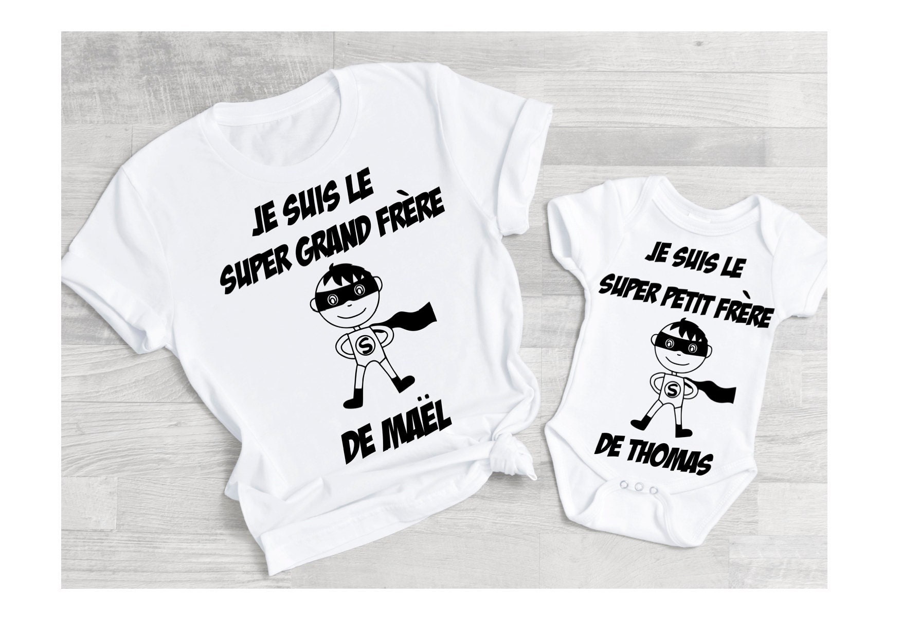 Personalisiertes Geschenk Zur Geburt T-Shirt „Super Großer Bruder" Und Body Kleiner Bruder", Schwangerschaftsankündigung, Zukünftiger Bruder von Cotebonheur