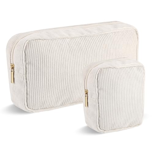 Kosmetiktaschen für Frauen Kleine, Kleine Kosmetiktasche, Cord Schminktasche, Make up Tasche Mit Fächern und Reißverschluss, Reise Kosmetiktaschen, 2 Stücke Beige Kosmetiktasche von Cotepi