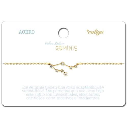 Cotigo, Armband mit Sternzeichen, Edelstahl, Horoskop mit Zirkonia, Sternzeichen, Schmuck, Astrologie für Damen, 12 Stück, 19 centímetros, Edelstahl von cotigo