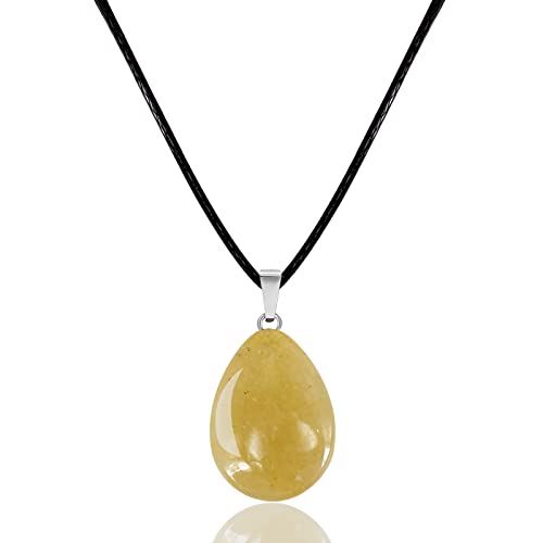 cotigo - Damen-Halskette mit Anhänger aus Naturstein - Halskette aus Naturstein in Tropfenform mit gewachstem Faden. (Jadegrün/Gelb) von cotigo