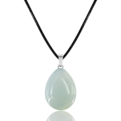 cotigo - Damen-Halskette mit Anhänger aus Naturstein - Halskette aus Naturstein in Tropfenform mit gewachstem Faden. (Opalina) von cotigo