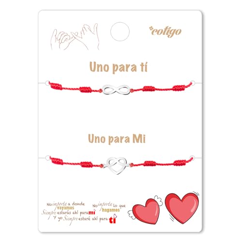 cotigo Rotes 7 Knoten Armband für Paare - Armbänder für Paare Perfekte Valentinstagsgeschenke - Rotes Fadenarmband, Glücksbringer und Schutz (Unendliches Herz - Silberne) von cotigo