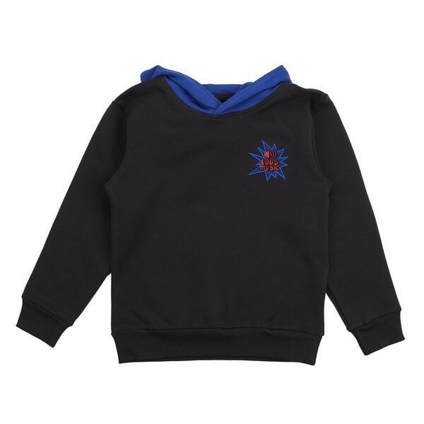 Cotokids Kinder Hoodie GOTS-zertifiziert aus Bio-Baumwolle, schwarz mit blauem Futter und Motiv – Walkiddy, Kapuzenpullover weich & alltagstauglich von Cotokids