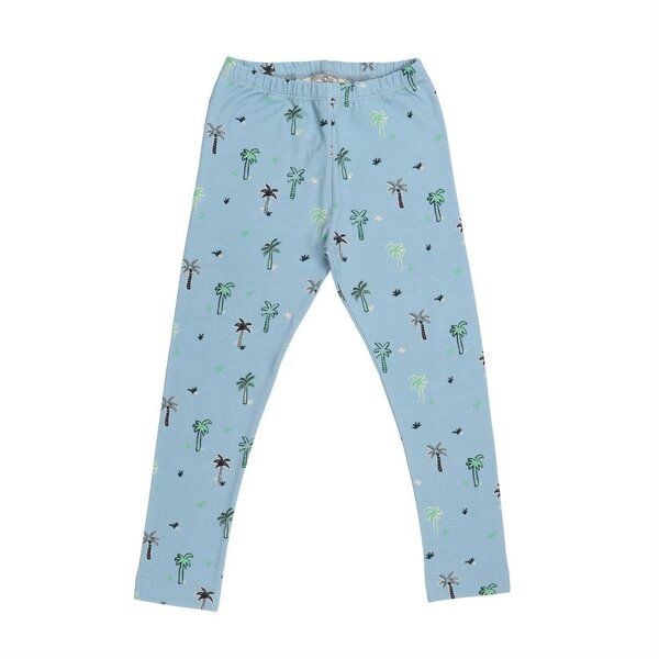 Cotokids Kinder Leggings GOTS-zertifiziert aus Bio-Baumwolle, hellblau mit Palmenprint, elastischer Bund – Walkiddy Palm 15-Leggings von Cotokids