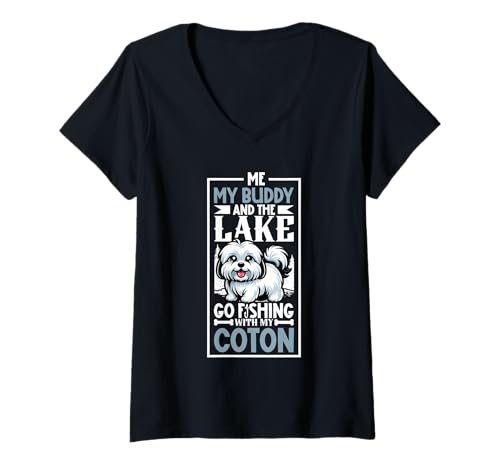Damen Angeln und Coton de Tulear T-Shirt mit V-Ausschnitt Damen Angeln und Coton de Tulear T-Shirt mit V-Ausschnitt von Coton de Tulear Designs