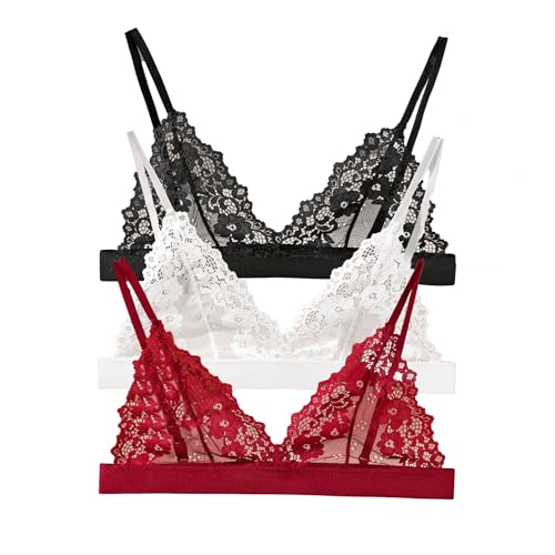 Cotorance Damen Weiche BH Ohne Bügel Spitze Ohne Gepolster Tiefem V-Ausschnitt Triangle-BH Bequemer Unterwäsche von Cotorance